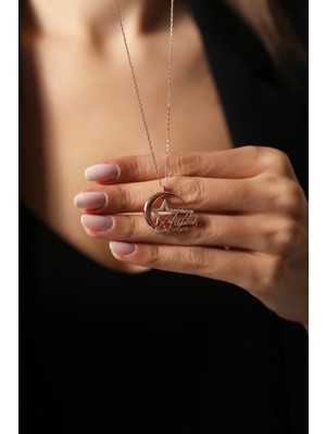 PremiumPort 925 Ayar Gümüş Rose Atatürk Imza Hilal Kolye