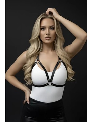 bebekokusu Siyah Göğüs Harness Kadın Suni Deri Metal Halka Detaylı - BRF25