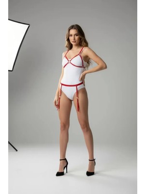 bebekokusu Kırmızı Harness Takım Halka Detaylı Vücut Kemeri - BRF228