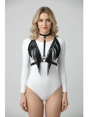 bebekokusu Püskül ve Deri Büstiyer Harness, Püsküllü Clubwear, Deri Büstiyer - BRF767
