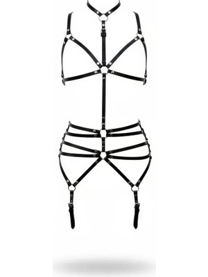 bebekokusu Siyah Body Harness Tam Vücut Boyunluklu Metal Halka Detaylı - BRF262