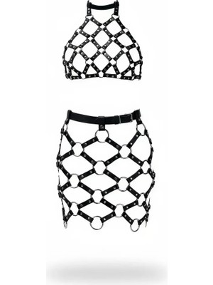 bebekokusu Siyah Etek Suni Deri Etek Metal Halkalı Mini Etek - BRF1289