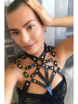 bebekokusu Deri Göğüs Harness, Şık Deri Harness - BRF1075
