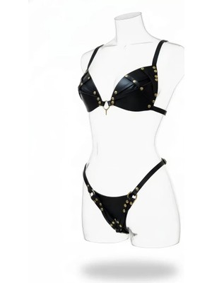 bebekokusu Siyah Harness Takım Suni Deri Zımba Detaylı - BRF1391