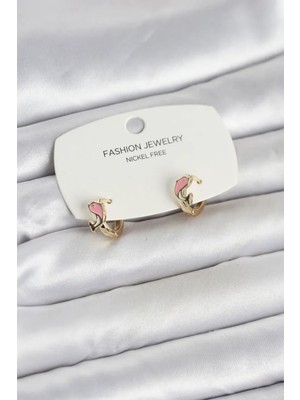 Vice Avm Pembe Yunus Balığı Model Gold Renk Pirinç Çocuk Küpe - TJ-BKP11650104701 Tg-V