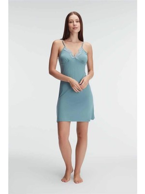 bebekokusu Ip Askılı V Yaka Viskon Çiçek Desenli Yazlık Mini Dantel Detaylı Gecelik Sabahlık Takımı