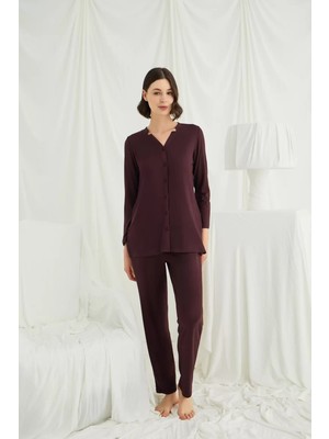 bebekokusu Uzun Kollu Boydan Düğmeli V Yaka Pijama Takımı