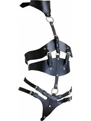 bebekokusu Siyah Harness Takım Ayarlanabilir Tokalı Deri Vücut Korse - BRF1321