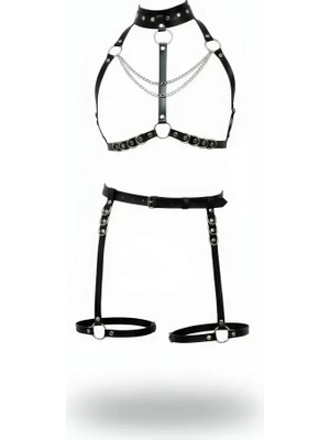 bebekokusu Siyah Harness Takım Zincir Detaylı Metal Halkalı - BRF1081