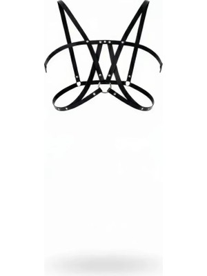 bebekokusu Siyah Göğüs Harness Çapraz Bağlamalı Metal Halka Detaylı - BRF236