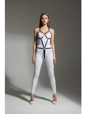bebekokusu Siyah Body Harness Suni Deri Metal Halka Detaylı - BRF240