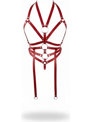 bebekokusu Kırmızı Göğüs Harness Deri Halka Detaylı Vücut Aksesuarı - BRF23
