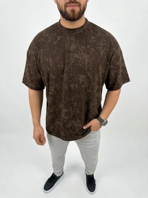 Pileli Store Pilelistore- Erkek Premium Tişört Osy Yumuşak Dokulu Yıkamalı Oversize T-Shirt - Kahverengi