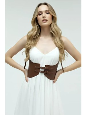 bebekokusu Taba Renk Kalın Kadın Kemeri, Deri Kemer Harness - BRF605
