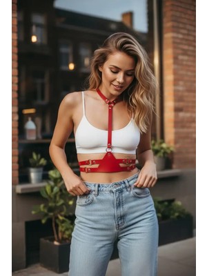 bebekokusu Kırmızı Kadın Kemer Deri Çoklu Tokalı Gövde Aksesuarı - BRF17