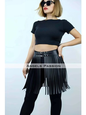 bebekokusu 47 cm Şık Püsküllü Deri Etek, Şort Üzeri Püsküllü Etek, Püsküllü Şık Mini Etek - BRF1401