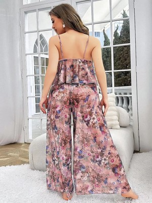 bebekokusu Özel Tasarım Büyük Beden Çiçek Desenli Bol Kesim 2'li Pijama Takımı
