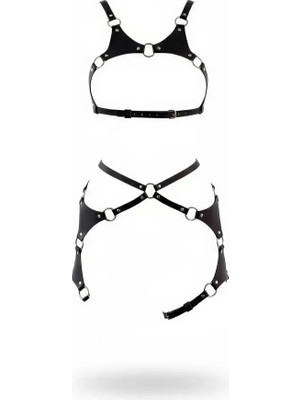 bebekokusu Siyah Harness Takım Deri O-Halkalı Ayarlanabilir - BRF1253