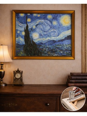 Van Gogh (Yıldızlı Bir Gece 1889) Çerçeveli Klasik Vintage Duvar Tablo