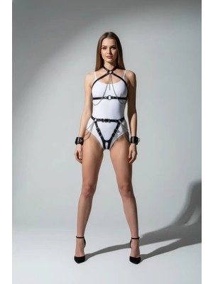 bebekokusu Siyah Harness Takım Zincir Detaylı Bileklikli Vücut Aksesuarı - BRF1224