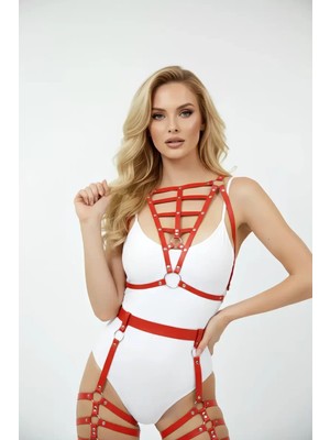 bebekokusu Kırmızı Harness Takım Kafes Detaylı Metal Halka Aksesuarı - BRF113