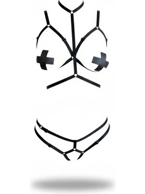 bebekokusu Siyah Harness Takım Yüksek Boyunlu Vücut Sarmalayan - BRF144