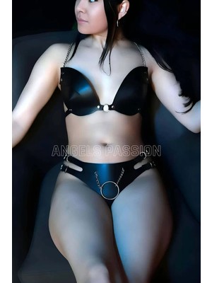 bebekokusu Deri Seksi Sütyen Takım, Deri Fantezi Iç Giyim, Zincir Detaylı Sütyen Harness Takım - BRF1223