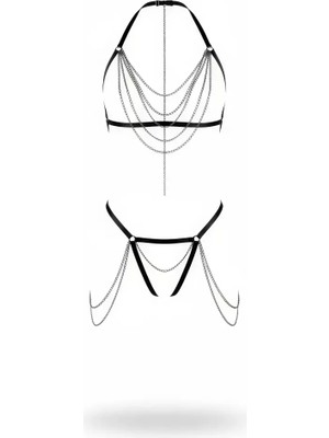 bebekokusu Siyah Harness Takım Çok Katmanlı Zincir Detaylı - BRF1065