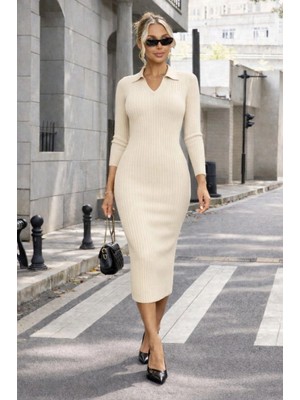 Pileli Store Pilelistore- Kadın Uzun Kollu Triko Elbise