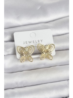 Lowell Home Füsun Küpesi Model Gold Renk Kelebek Model Pirinç Kadın Küpe
