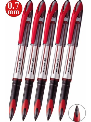 Artlantis Kırmızı Pilot Kalem 5 Adet Uniball Air 0.7 mm Roller Pilot Kalem UBA-188-L Broad Roller Uçlu Likit Mürekkepli Kalem
