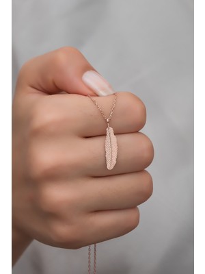 PremiumPort 925 Ayar Gümüş Rose Kuş Tüyü Kolye, Zarif ve Şık Takı