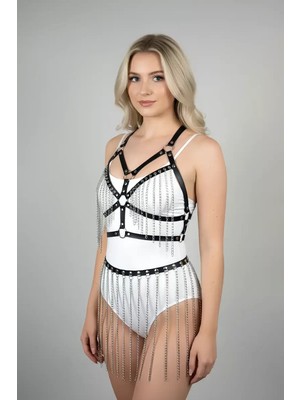bebekokusu Zincirli Harness Takım, Deri Zincirli Etek Takım - BRF496