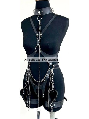 bebekokusu Tasma ve Zincir Detaylı Şık Deri Harness, Deri Fantezi Giyim- BRF1225