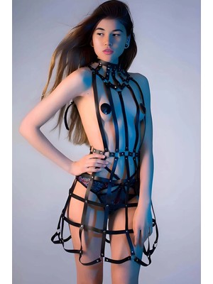 bebekokusu Kafes Tasarımlı Deri Mini Elbise Harness - BRF1243