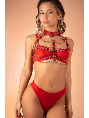 bebekokusu Zincir Dekolteli Göğüs Üzeri Deri Fantazi Harness - BRF1285