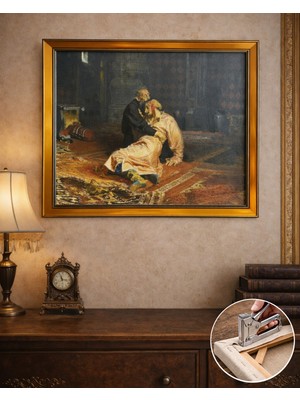Ilya Repin Korkunç Ivan ve Oğlu Ivan (1885) Çerçeveli Klasik Vintage Duvar Tablo
