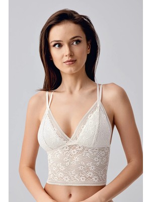 New Bra Çiçek Motifli Uzun Dantel Crop Bralet | Ekru 8329