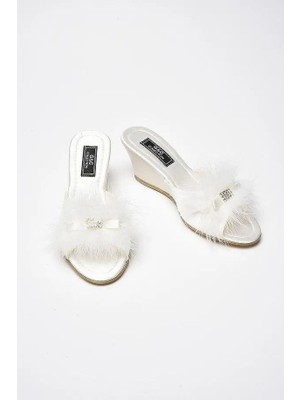 G&c Kadın Tüylü Taşlı Gelin Rahat Çeyizlik & Hediyelik Kutulu Ev Terliği