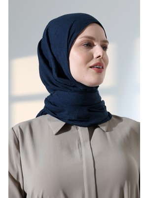 İhvan Online Kadın Tesettür Bambu Kraş Şal, Ütü Gerektirmeyen Doğal Hijab Başörtüsü (75X180 Cm) - Lacivert