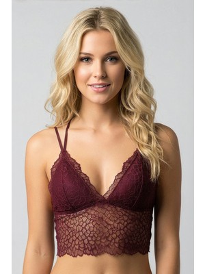 New Bra Desen Dokulu Dantel Crop Bralet | Bordo 8426
