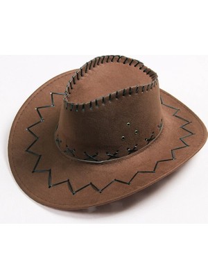 tp Buğz Bağcıklı Çocuk Boy Nubuk Süet Kovboy Şapkası Koyu Kahve Renk