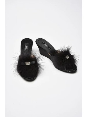 G&c Kadın Tüylü Taşlı Gelin Rahat Çeyizlik & Hediyelik Kutulu Ev Terliği