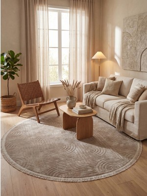 Eliana Home Şönil,dokuma, Kaymaz Taban Iskandinav Yuvarlak Salon Halısı-Vizon