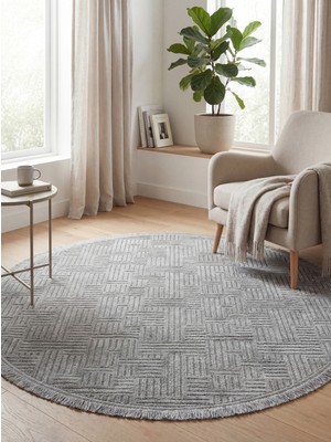 Eliana Home Şönil, Premium,dokuma, Kaymaz Taban Iskandinav Yuvarlak Salon Halısı-Gri
