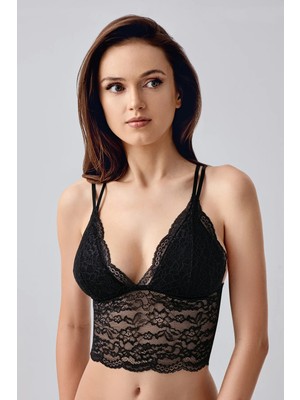 New Bra Kadın Dantel Gövdeli Sırt Ip Detay Bralet | Siyah 8327