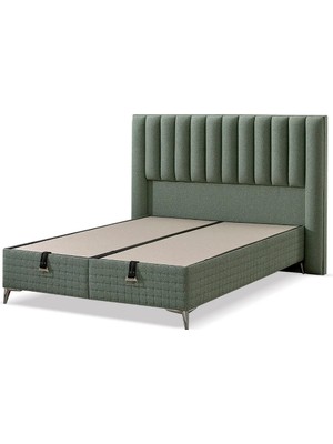 Mona Yatak Graft Modern Tek Kişilik Baza Seti Yeşil Keten Kumaş Başlıklı Dayanıklı Konforlu Lüks Set