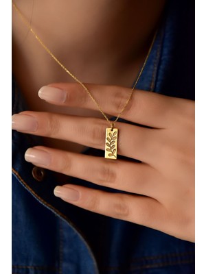 PremiumPort 925 Ayar Gümüş Kadın Dikdörtgen Zeytindalı Kolye