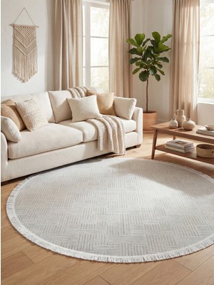 Eliana Home Şönil, Premium,dokuma, Kaymaz Taban Iskandinav Yuvarlak Salon Halısı-Beyaz