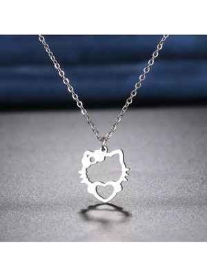 PremiumPort 925 Ayar Gümüş Kalp Şekilli Hello Kitty Kolye